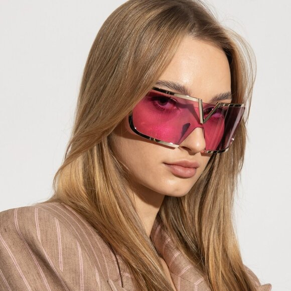 Valentino Women Sunglasses Titanium Gold Black Pink Mask V - ROMASK VLS-120C-146 - Picture 1 of 11